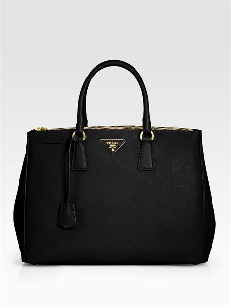 prada lux double zip tote black with white piping|PRADA Saffiano Lux Large Galleria Double Zip Tote Black .